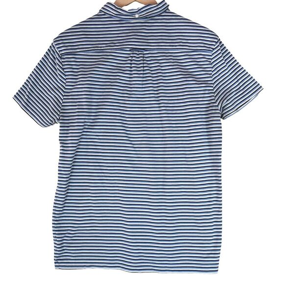 Ralph Lauren Polo Shirt Mens Medium Blue White Stripe Cotton Short Sleeve Button - Picture 3 of 7
